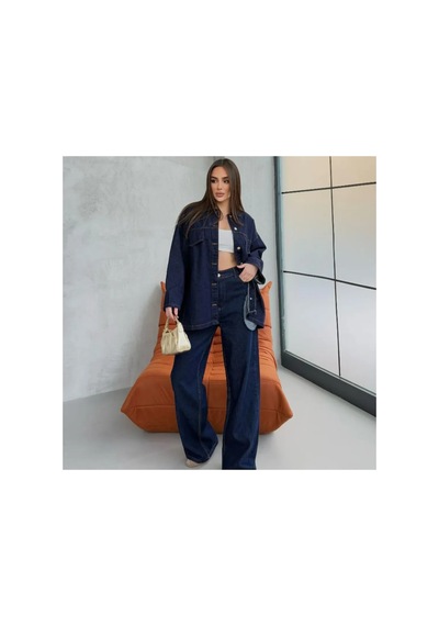 Asur Boutique Asur Butik Kadın Belden Bağlamalı Oversize Kot Takım Lacivert