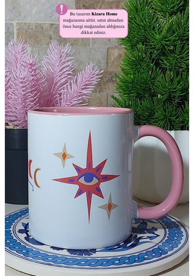 Tek Göz Manifest Tasarım Pembe Porselen Kupa Bardak Pembe
