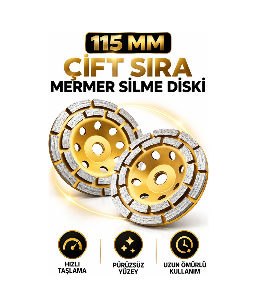 Çift Sıra 115 Mm Elmas Mermer Silme Diski Avuç Taşlama