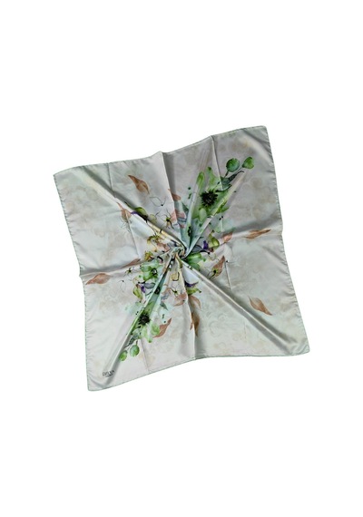 Mim Eşarp Emilya Rayon Çiçek Desenli Şal Eşarp 90x90 Cm Bej - Yeşil