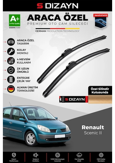S-dizayn Renault Scenic - Grand Scenic Jm Ön Cam Silecek Seti 2003-2006 Premium Araca Özel 65-55 Cm