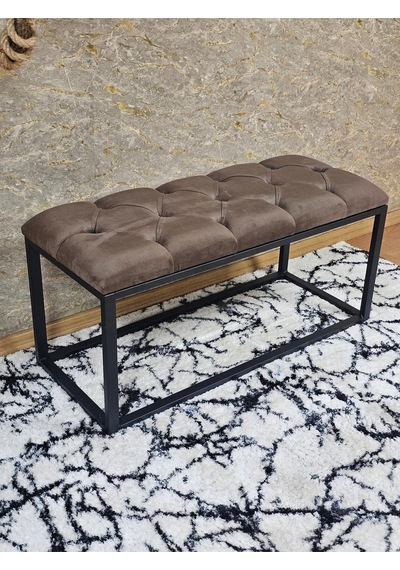 Zafir Siyah Boyalı Diktörtgen 100 Cm X 40 Cm Oturak Puf - Bench - Makyaj Oturağı - Oturak Kahverengi