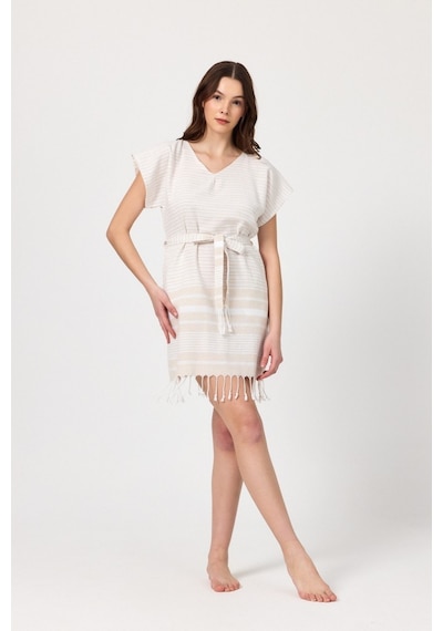 Mulberry Katya Plaj Elbisesi Tunik Pareo %100 Pamuk Bej