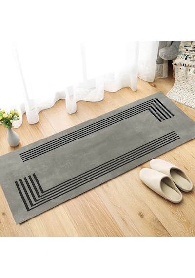 Dijital Kaymaz Yıkanabilir Mutfak Banyo Salon Paspas Halısı Trend Mermer Al4010 Antrasit