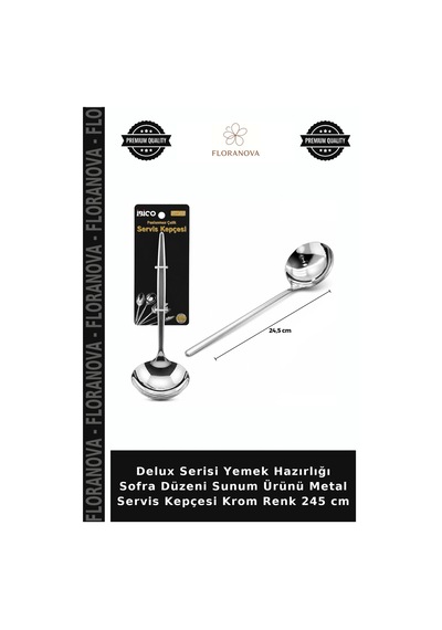 Delux Serisi Yemek Hazırlığı Sofra Düzeni Sunum Ürünü Metal Servis Kepçesi Krom Renk 245 Cm