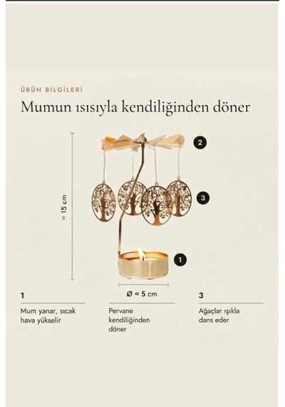 Altın Renk Dönen Hayat Ağacı Figürlü Mumluk Isıyla Dönen Dekoratif Tealight Mumluk