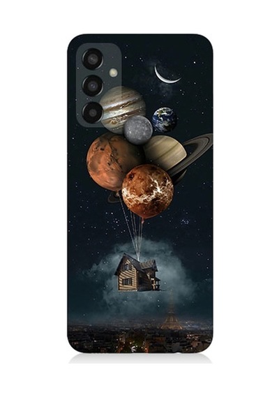 Samsung Galaxy M13 Uyumlu Uçan Ev Ve Gezegenler Desenli Silikon Kılıf