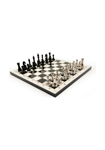 Ahşap - 256 - Satranç Takımı Metal Taşlı Merduz36s - 25cm, Siyah-gümüş - Muratech - - Merduz25s
