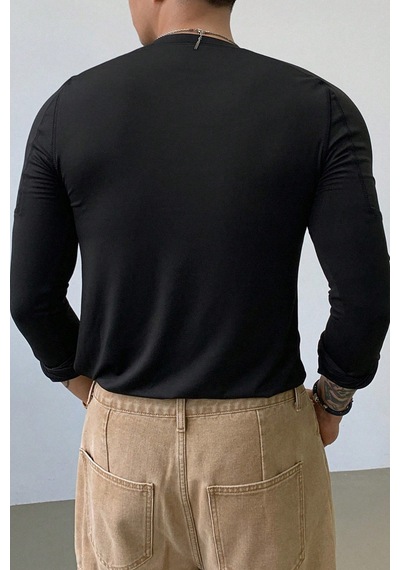 Erkek Uzun Kollu Basic T-shirt Siyah