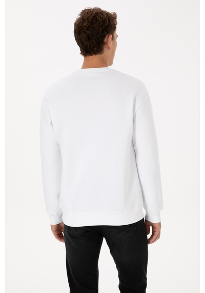 U.S. Polo Assn. Erkek Comfort Fit Bisiklet Yaka Şardonlu Beyaz Basic Sweatshirt 50313757-VR013