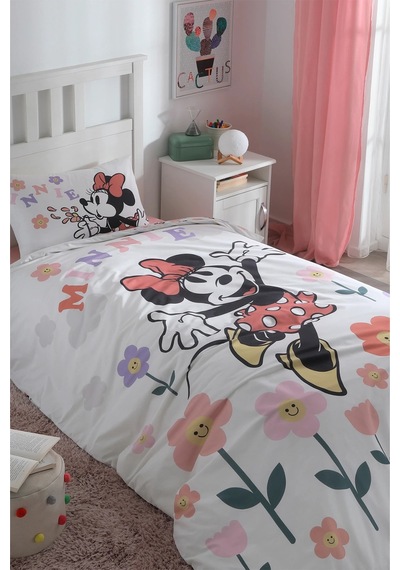 Özdilek Lisanslı Disney Minnie Mouse Flowers Tek Nevresim Takımı Beyaz