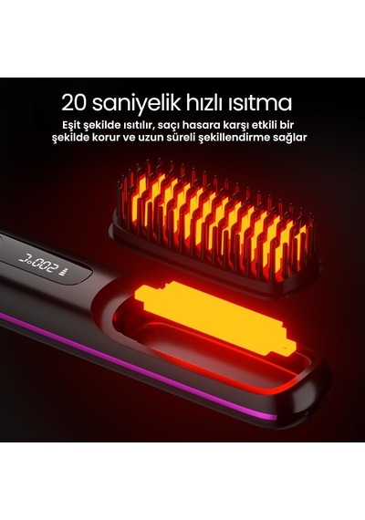 Şarjlı Taşınabilir İyonik Saç Düzleştirici Fön Tarağı Elektrikli Isıtmalı Tarak Saç Şekillendirici Ve Hacimlendirici Pembe