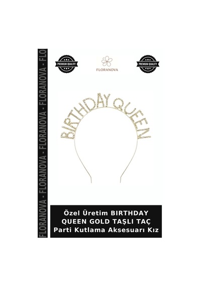 Özel Üretim Bırthday Queen Gold Taşlı Taç Parti Kutlama Aksesuarı Kız Altın