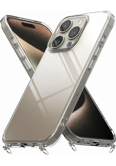 Hippi Apple Uyumlu iPhone 15 Pro Şeffaf Askılı Telefon Kılıfı Beyaz - Şeffaf