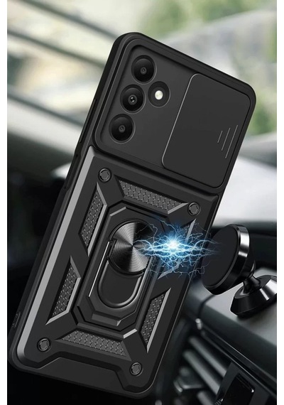 Newface Samsung Galaxy M15 Kılıf Pars Lens Yüzüklü Silikon - Siyah
