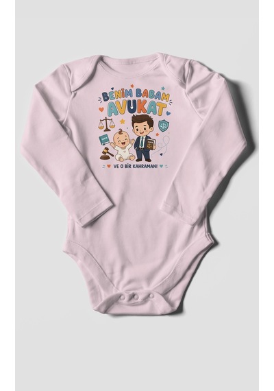 Morivokids Benim Babam Avukat Uzun Kollu Bebek Body %100 Pamuk Bebe Pembe