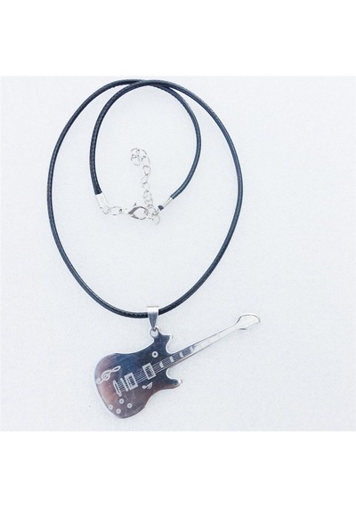 Herşey Nota Gitar Kolye Gümüş & Deri Zincir Gümüş