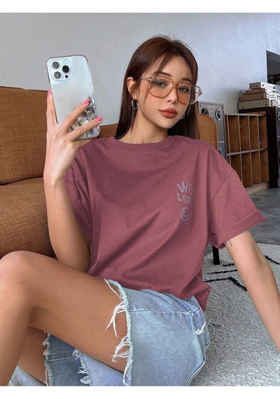 Noıssey Karikatür Ve Grafik Tasarım Oversize T-shirt Cartoon/letter Serisi Kod230 Kırmızı