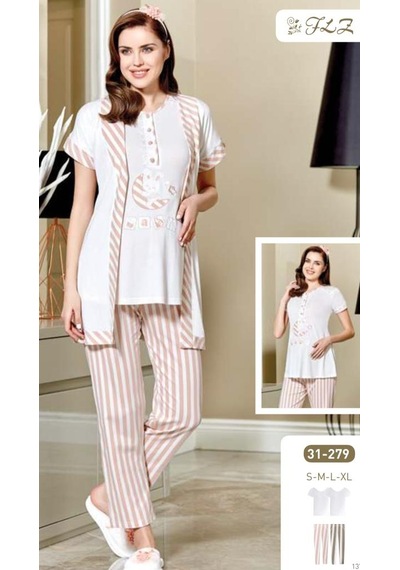 Flz 31-279 Hamile Lohusa Yeni Sezon Spor 3 Lü Pijama Sabahlık Ta Mint