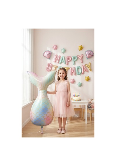 Makaron Denizkızı Kuyruğu Folyo Balon 50x81 Cm Denizkızı Temalı Çocuk Doğum Günü Parti Süsü Çok Renkli
