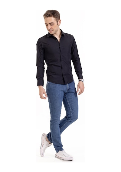 Erkek Slim Fit Dakron Yüksek Kalite Tam Kalıp Düğmeli Gömlek 2325 - Siyah