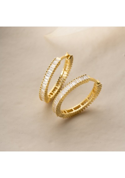 925 Ayar Gümüş Baget Taşlı Halka Küpe Gold