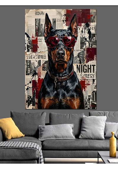 Doberman Köpek Kanvas Tablo Dekoratif Kanvas - Mdf Ahşap Tablo