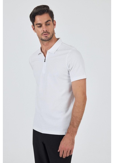Beyaz Kısa Kol Düz Suprem Polo Yaka Cepsiz Pamuklu Casual Slim Fit Tişört 1011250164 600 Beyaz