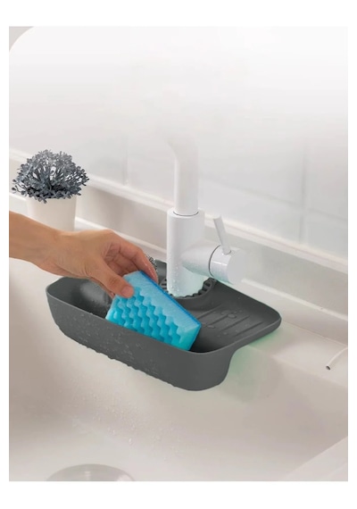 Gri Musluk Düzenleyici Evyelik Mutfak Lavabo Tezgah Üzeri Bölmeli Organizer Gri