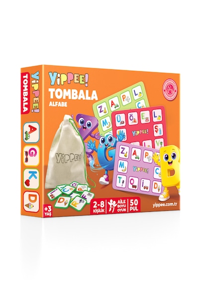 Çocuk Tombala Alfabe Temalı Ham Bez Kese 8 Tabla 50 Pul 60 Parça