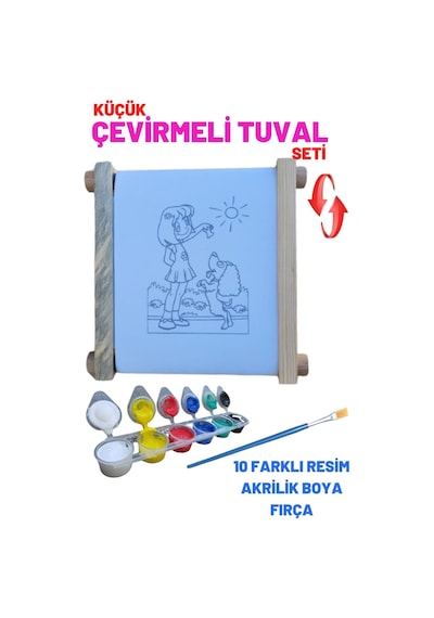 Çevirmeli Çizimli Yeni Nesil Bitmeyen Tuval Set, Çevir Boya Resim Ressam Tüval Seti, Akrilik Boya