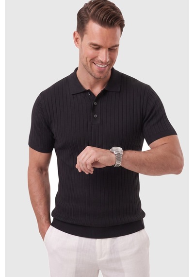 Rizzup Erkek Regular Fit Rahat Kesim Düğmeli Siyah Polo Yaka Triko Tişört Yumuşak Likralı 2608210 Rizzup Erkek Regular Fit Rahat Kesim Düğmeli Siyah Polo Yaka Triko Tişört Yumuşak Likralı 2608210