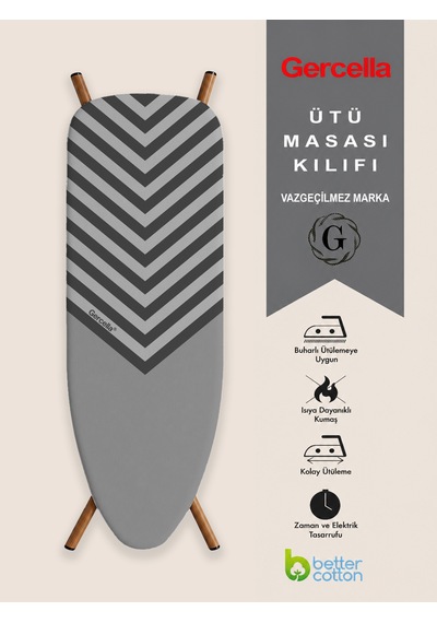 Hediyeli Seven Hill Xxl Beden 60x162 Cm Ütü Masası Kılıfı Gri