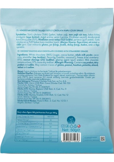 Sütlü Çikolatalı Hindistan Cevizli Çilek Draje, 50g