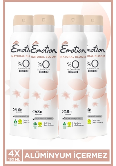 Natural Bloom Kadın Alüminyumsuz Vegan Deodorant 4x150 ML Hızlı Kurur, Leke Bırakmaz