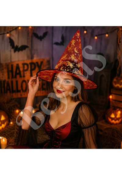 Beysüs Halloween Cadılar Bayramı Cadı Şapkası Kırmızı Gold Şeffaf Tüllü Tüm Yaşlar