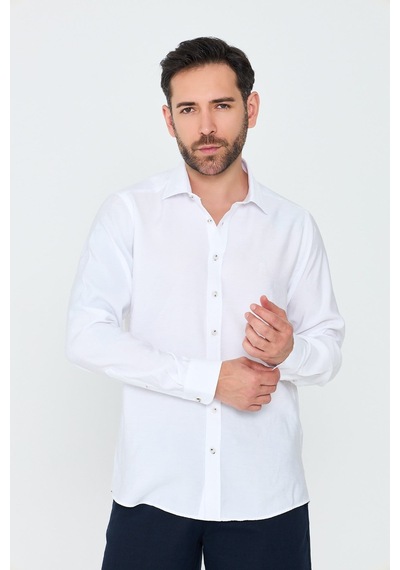 White Stone Beyaz Dynamic Fit Erkek Uzun Kollu Gömlek