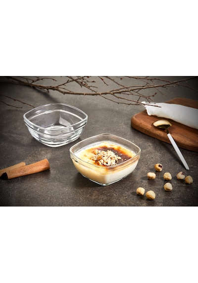 Glassco Kare Sütlaç Kare Cam Kase Tatlı Puding Kase 6'Lı