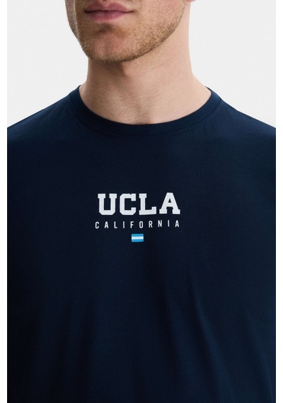 Ucla Sherman Lacivert Bisiklet Yaka Baskılı Standard Fit Erkek Tshirt Lacivert