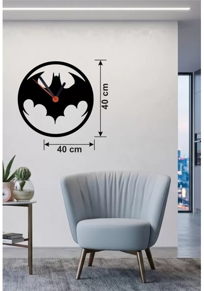 Mey İthalat Batman Yarasa Logolu Ahşap Duvar Saati - 40x40 Cm Dekoratif Dc Temalı Çok Renkli