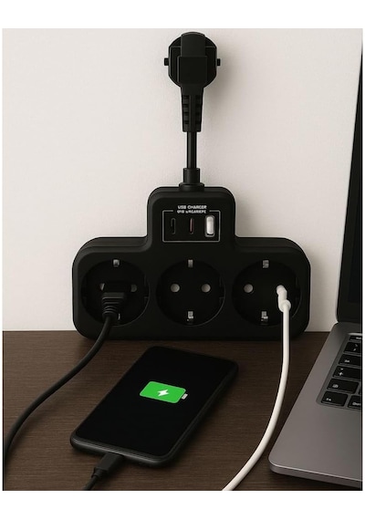 Duvar Tipi Grup Priz Çoğaltıcı, Yüksek Voltaj Korumalı Priz, 3x Priz 2x, Type-c, 1x Usb, 16a, 3680w 0.13 M