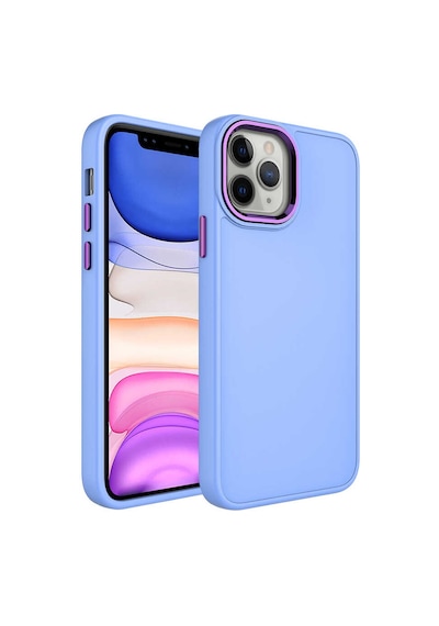 Apple Uyumlu iPhone 12 Pro Max Metal Çerçeve Ve Buton Tasarımlı Silikon Luna Kılıf Lila
