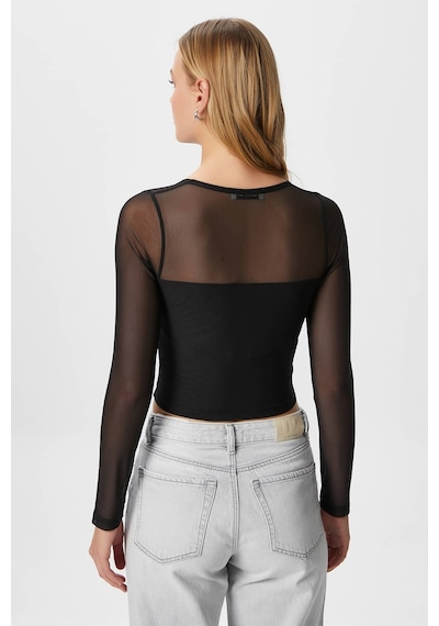 Ritnice Kadın Alina Korse Görünümlü Siyah Tül Crop Bluz