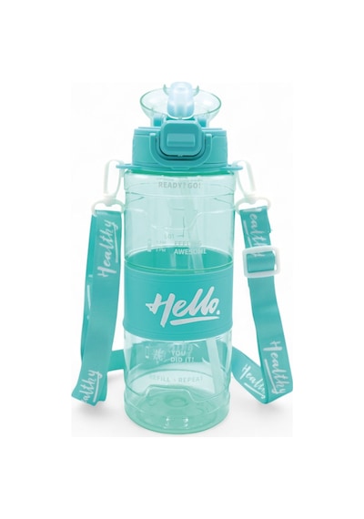 Hello Pipetli Suluk - Günlük Spor Su Şişesi - Renkli Boyun Askılı Okul Çocuk Suluğu 800 Ml Turkuaz