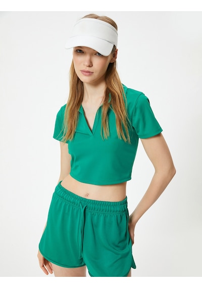 Koton Spor Tişört Polo Yaka Slim Fit Kısa Kollu Yeşil 4sak10311nk Koyu Yeşil