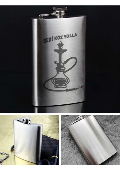 Seri Köz Yolla Temalı 9 Oz Paslanmaz Çelik Cep Matarası 266 Ml İçecek Cep Matarası Gri