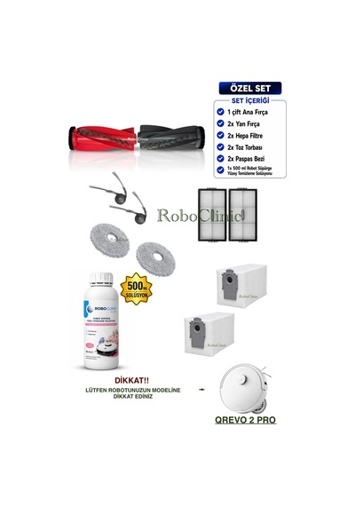 Roborock Qrevo 2 Pro Robot Süpürge Uyumlu Yedek Parça Seti. Toz Torba, Fırça, Filtre, Mop, Deterjan