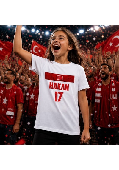 Bk Gift Kişiye Özel Türkiye Taraftar Temalı 2026 Dünya Kupası Tasarımlı Çocuk Tişört-5, Tek Yürek Milli Takım Ruhu Beyaz