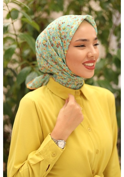 Silk Home Karanfil Desen Soft Pamuk Eşarp Çimen