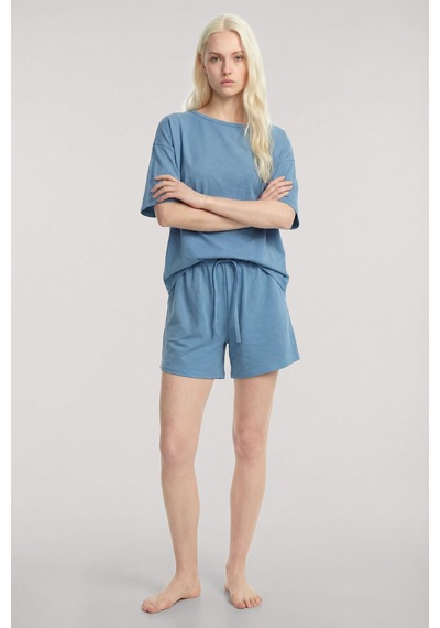 Akbeniz Kısa Kollu Şortlu Pijama Takımı Mavi
